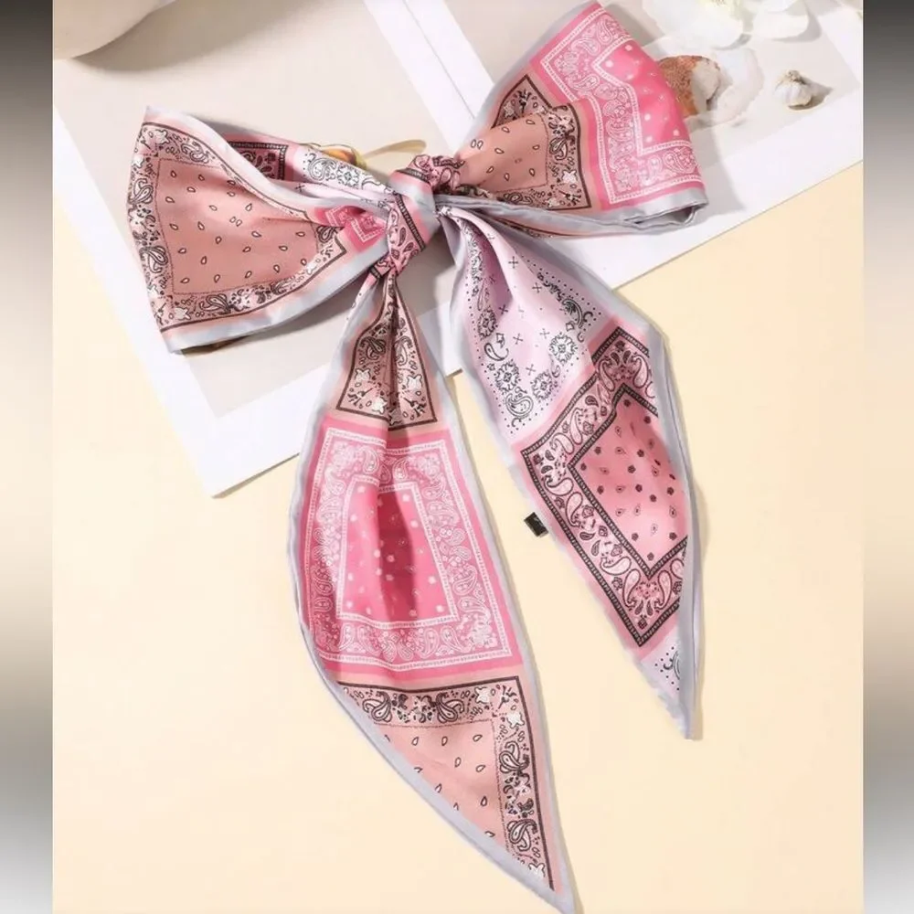Pink Patterned Hair Scarf A1582